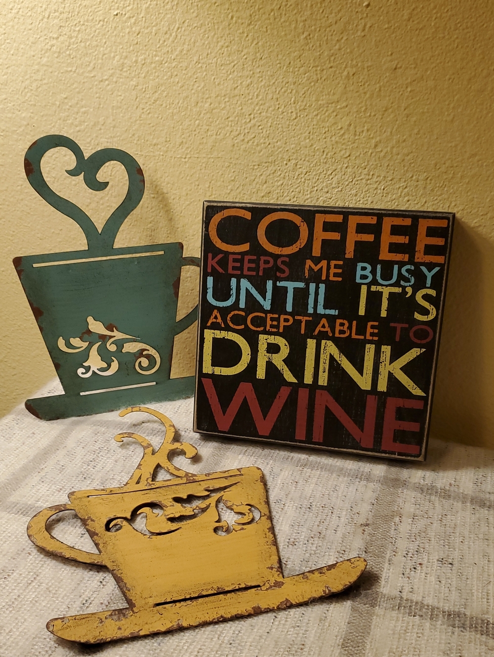 Decorative Coffee/tea Wall Sign And Metal Accents - Turquoise & Yellow